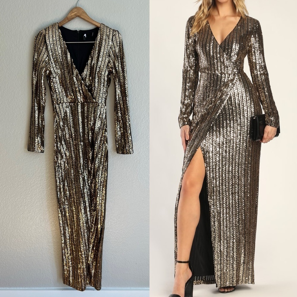 NWOT Love Lasts Forever Gold Sequin Long Sleeve Maxi Dress